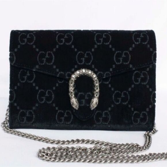 Gucci Brand new Authentic Women's Black GG Velvet Mini Dionysus Chain purss - Picture 5 of 16